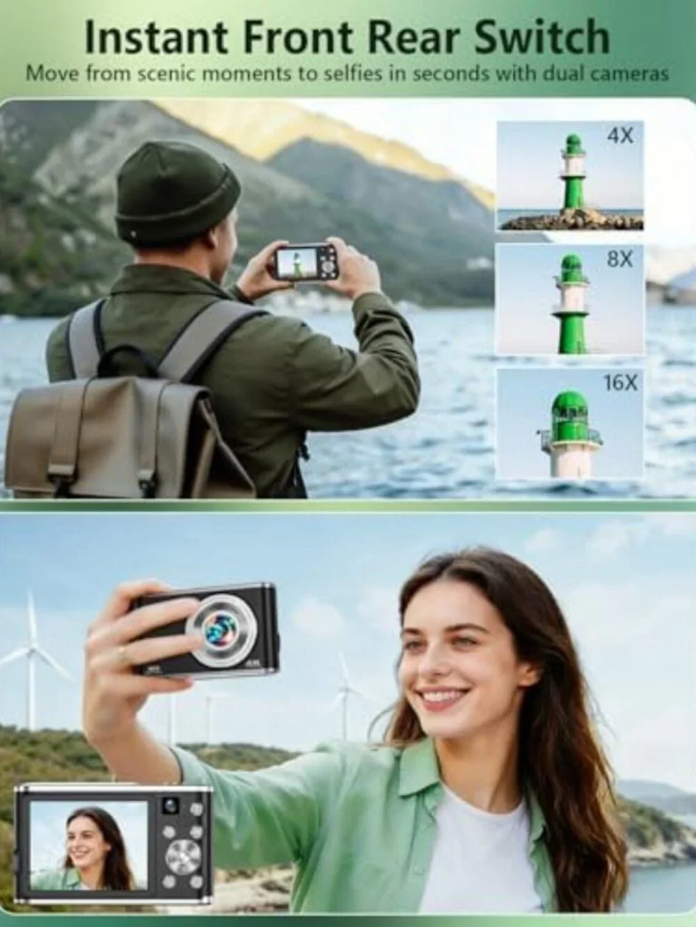 48MP 4K Digital Camera with Dual Lens, Autofocus & 16X Zoom for Photography